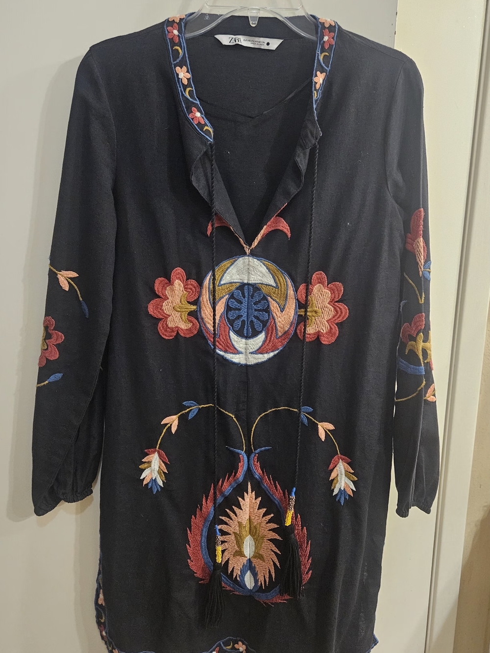 Zara Navy Tunic Dress with Pink and Blue Embroidery Size XS - Picture 7 of 7